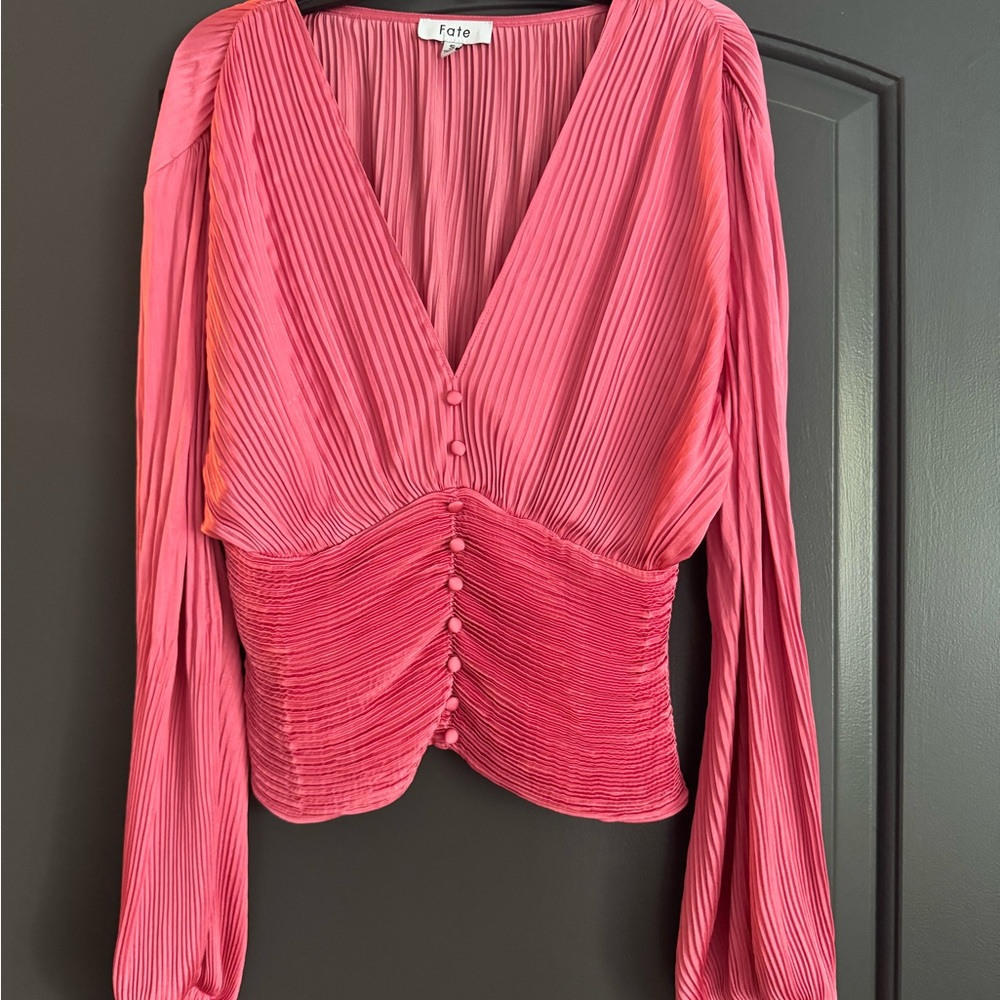 Fate Pink Pleated Blouse with Button Details